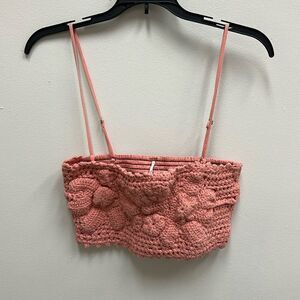 Free People Drift Away Crochet Knitted Crop Top Pink M